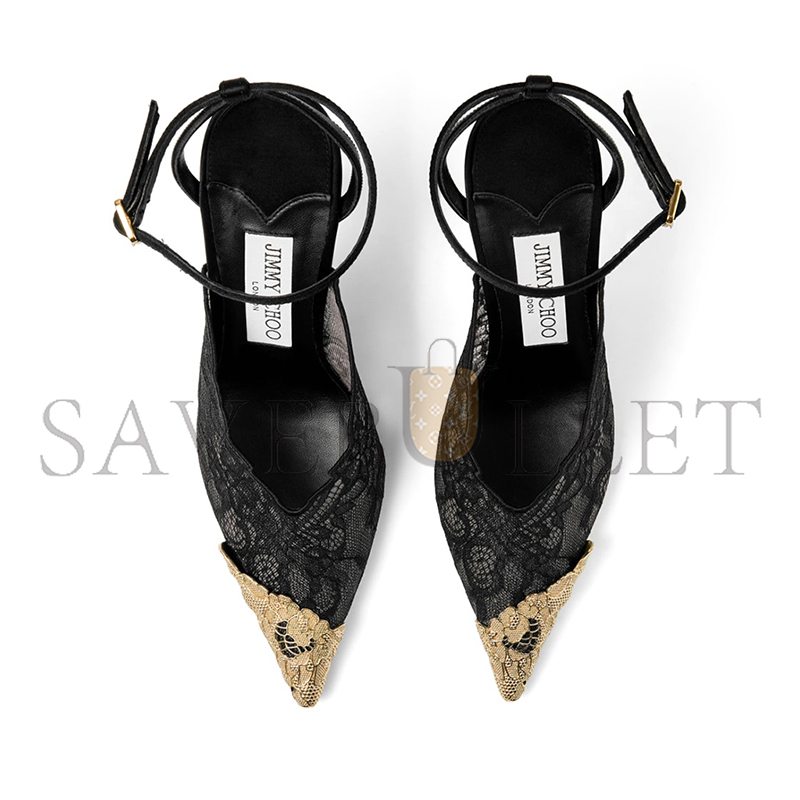 JIMMYCHOO BLACK JIMMY CHOO LACE PUMPS WITH METAL LACE DETAIL FAIZ100FYZ